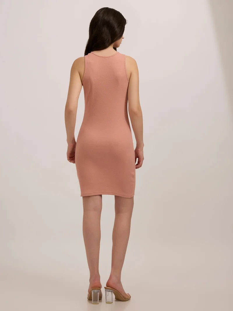 Outzidr Peach Peach Solid Bodycon Tank Dress for Women | Best Price UAE